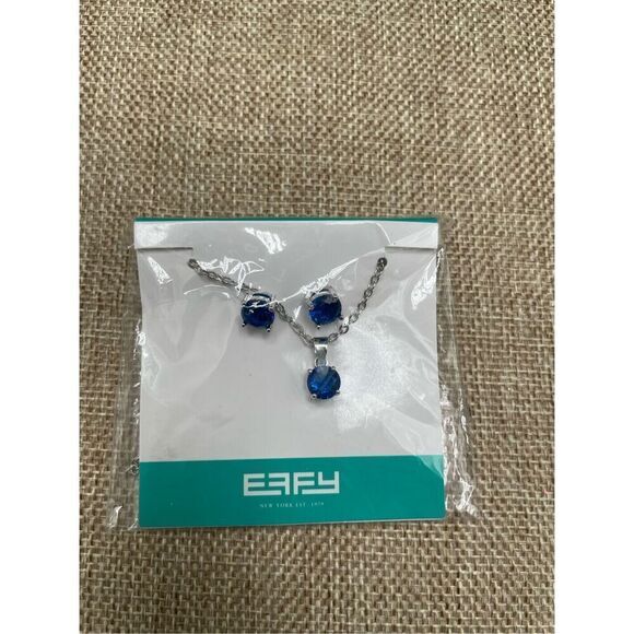 EFFY Princess Cruises Necklace & Earrings New in Package Blue Sapphire Silver Ch - Picture 2 of 5